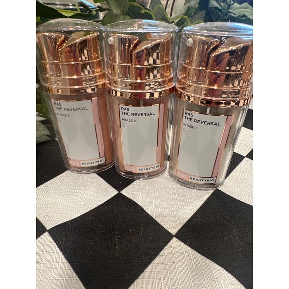 BeautyBio R45 The Reversal 3 Phase Skincare Serum Set Rose Gold Pumps